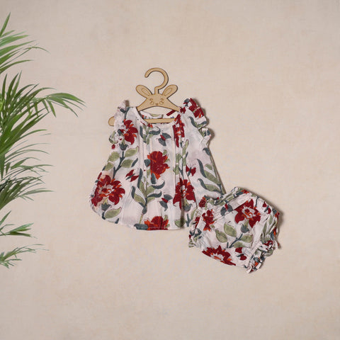 White - pure cotton baby girls floral top & shorts (6-12