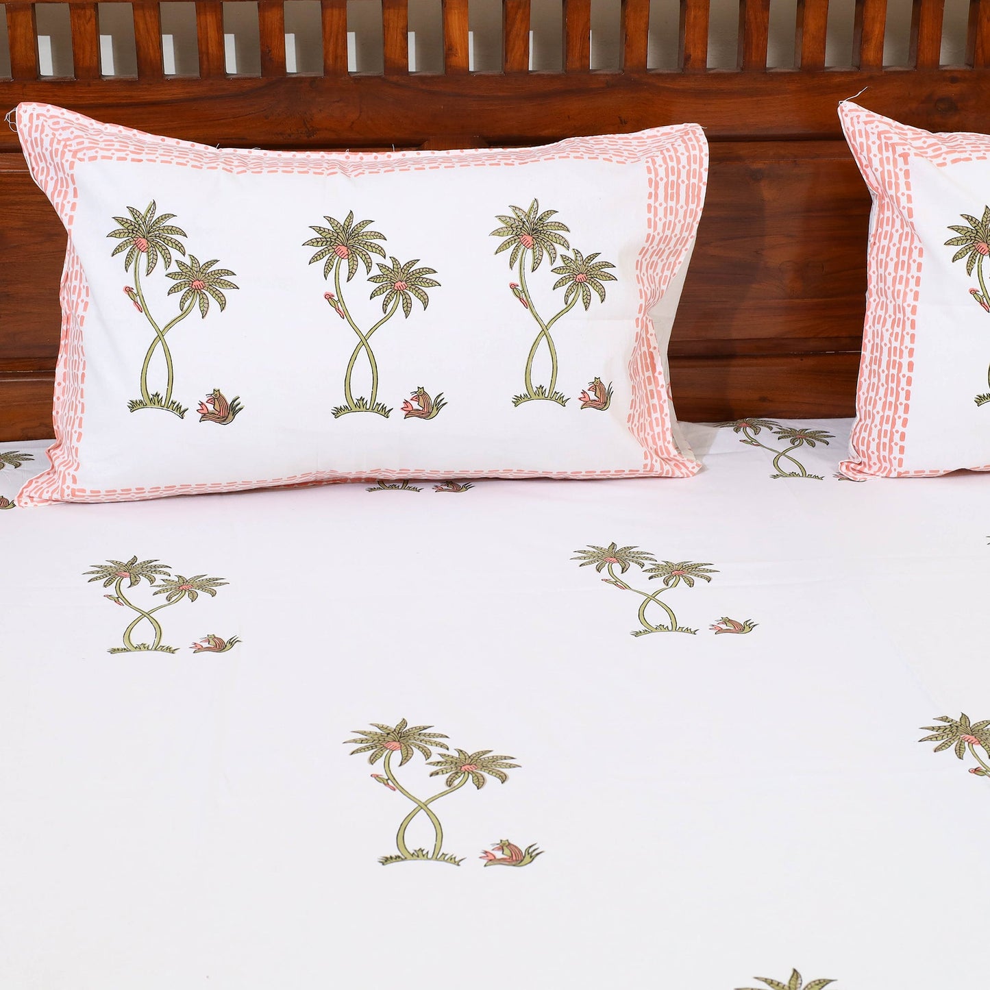 White - Pure Cotton Double Sanganeri Print Bed Sheet 07