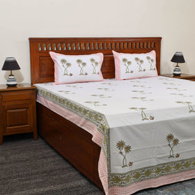 White - Pure Cotton Double Sanganeri Print Bed Sheet 07
