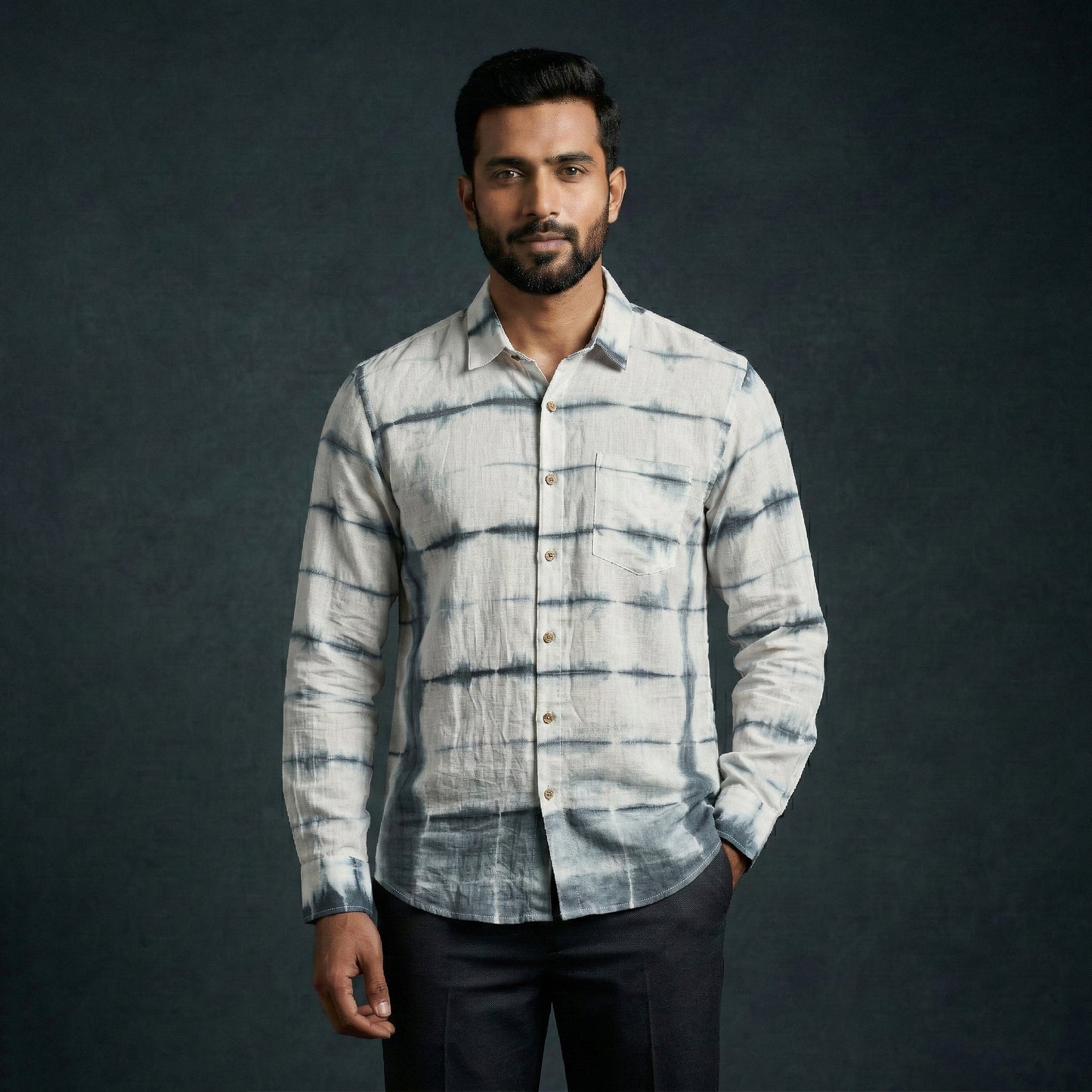White - pure cotton full sleeve tie-dye men shibori shirt