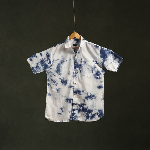 White - pure cotton half sleeve tie-dye men shibori shirt