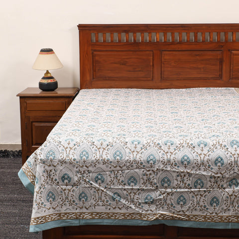 Buy White Pure Cotton Single Sanganeri Print Bed Sheet