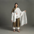 White - Pure Linen Hand Embroidery Dupatta with Tassels 26