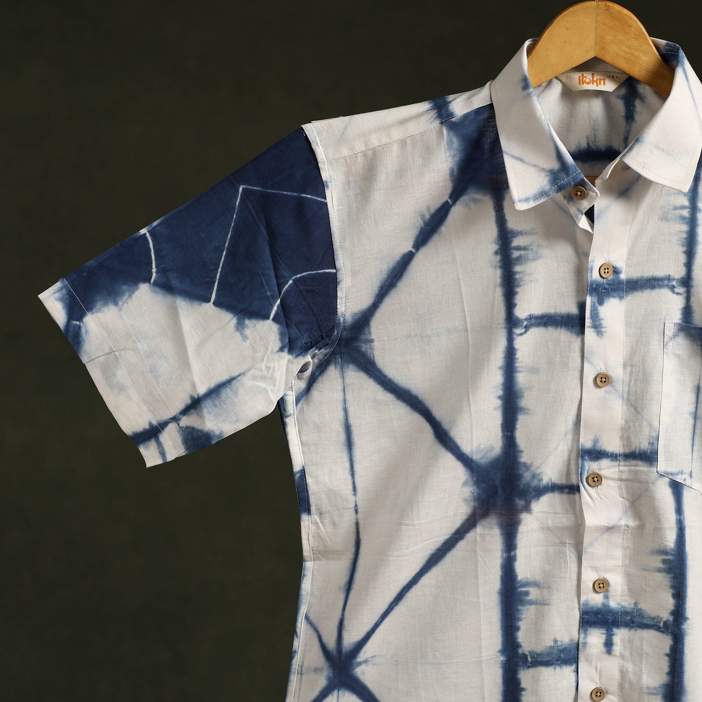 Pure mul cotton half sleeve tie-dye men shibori shirt 04