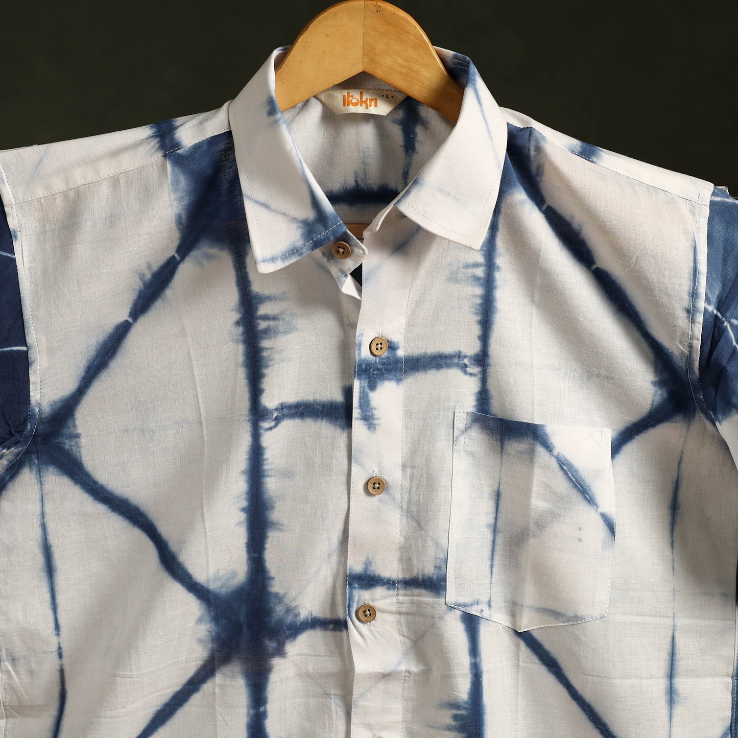 Pure mul cotton half sleeve tie-dye men shibori shirt 04