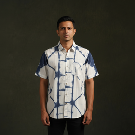 Pure mul cotton half sleeve tie-dye men shibori shirt 04