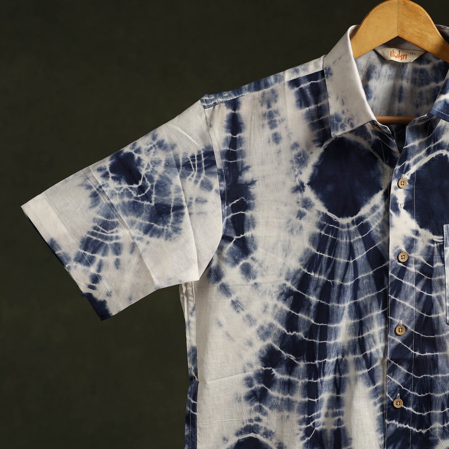 Pure mul cotton half sleeve tie-dye men shibori shirt 05