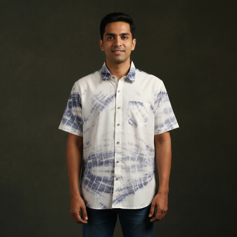 Pure mul cotton half sleeve tie-dye men shibori shirt 09