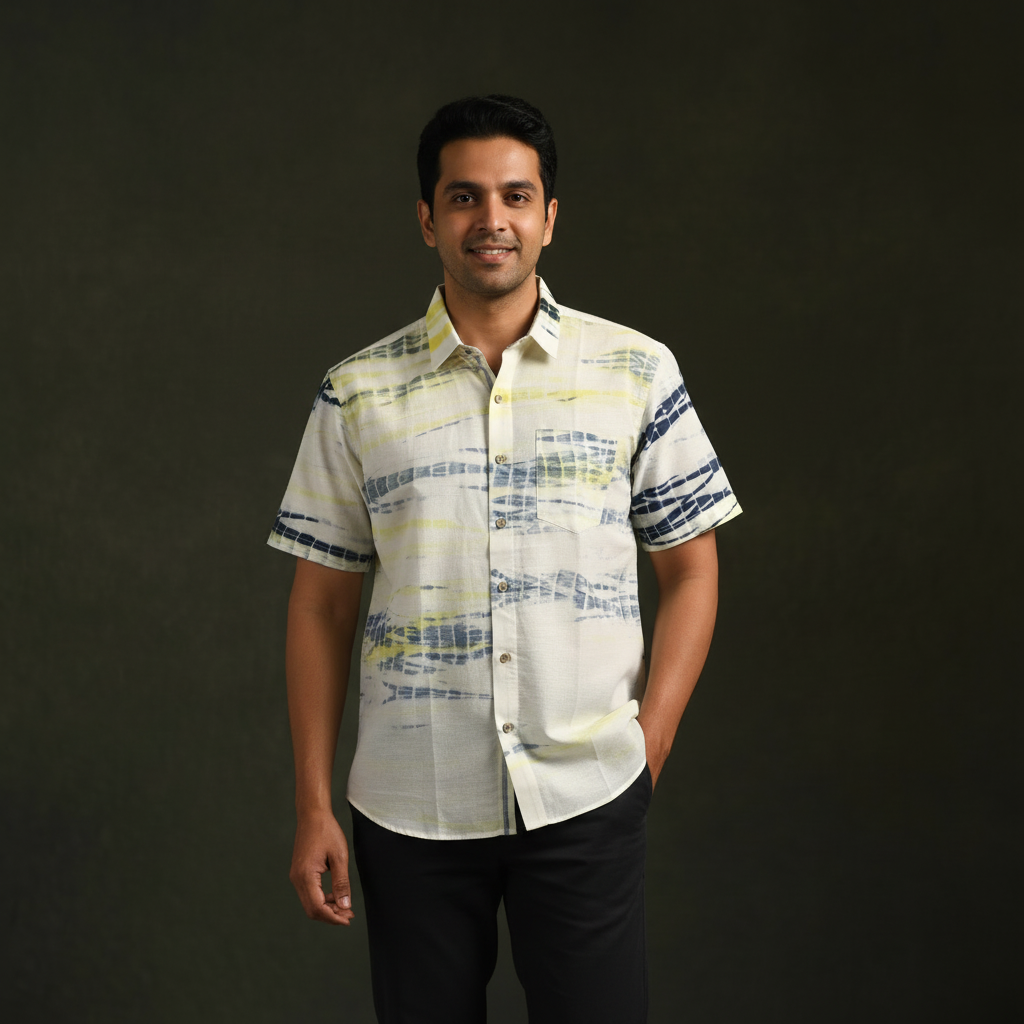 Pure mul cotton half sleeve tie-dye men shibori shirt 10