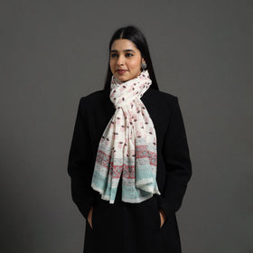 White - pure wool sanganeri stole 08 - handcrafted