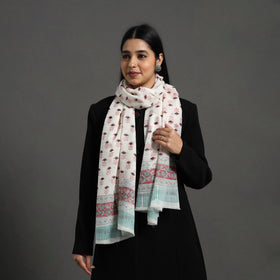 White - pure wool sanganeri stole 08 - handcrafted