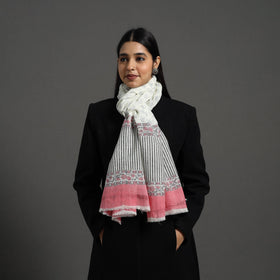 White - pure wool sanganeri stole 40 - handcrafted