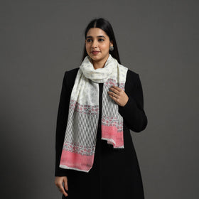 White - pure wool sanganeri stole 40 - handcrafted