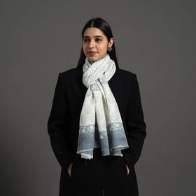 White - pure wool sanganeri stole 65 - handcrafted