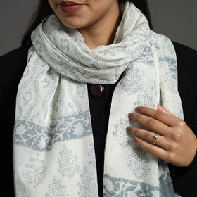 White - pure wool sanganeri stole 65 - handcrafted