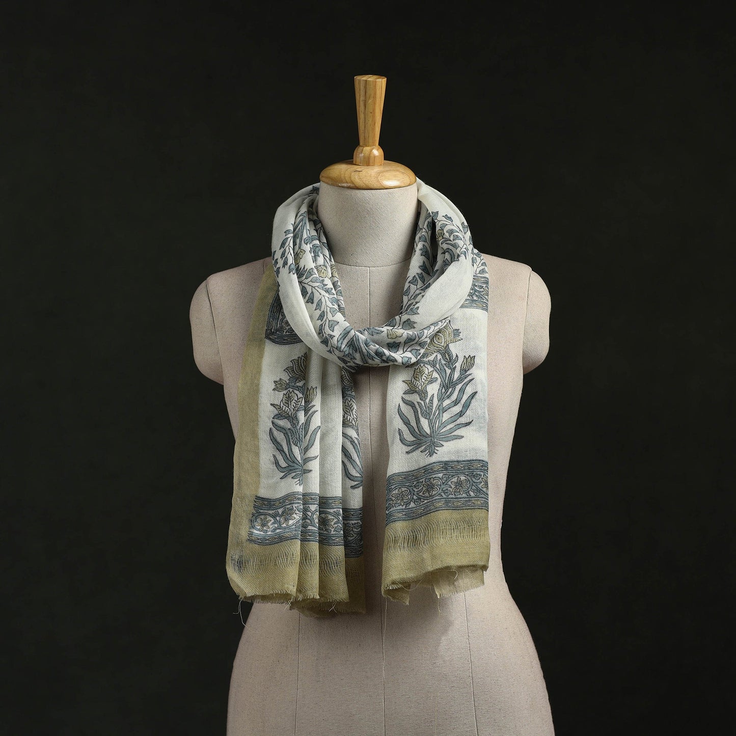 Pure wool hand block print sanganeri stole 06 - handcrafted