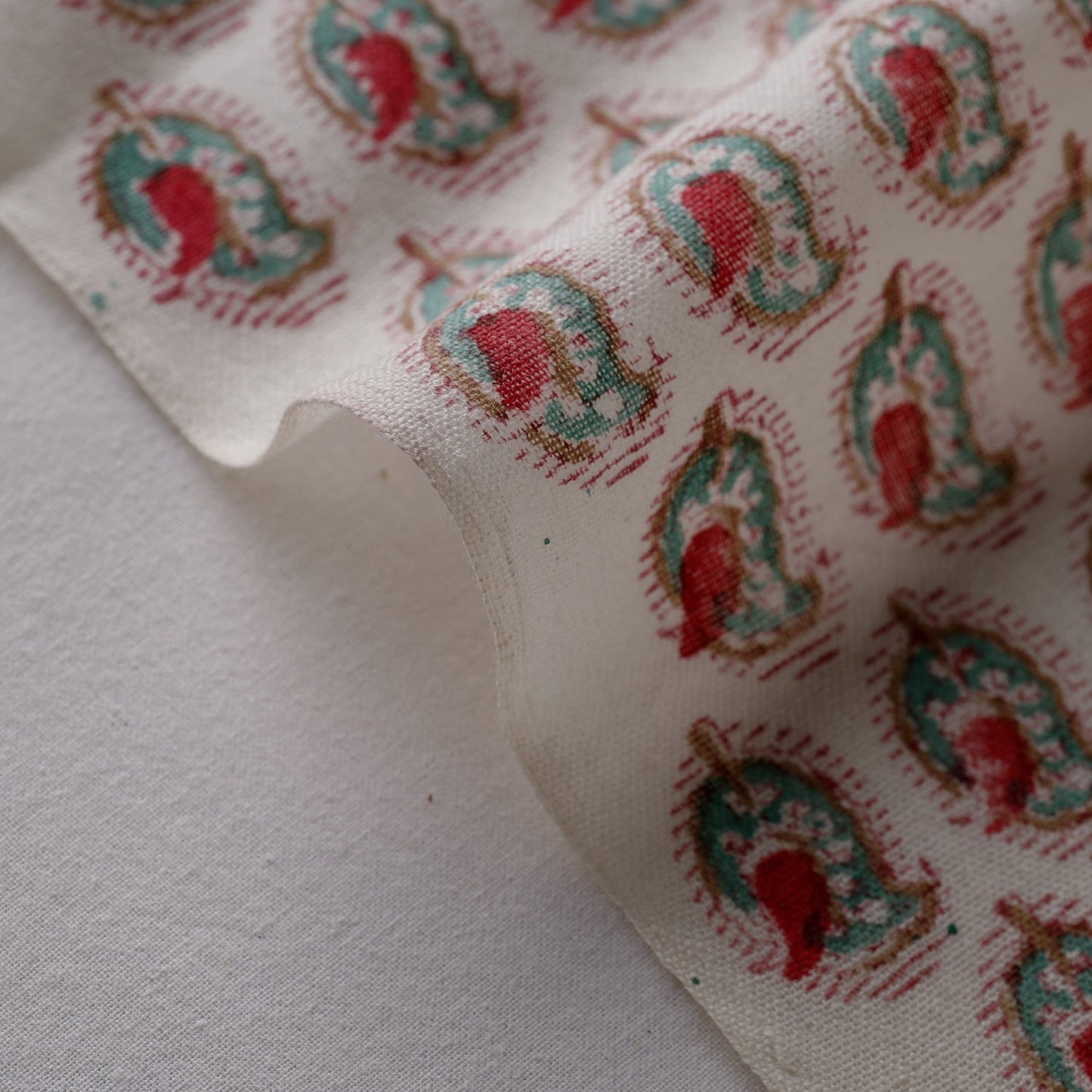 White Discover Hand Block Sanganeri Print Wool Fabric 