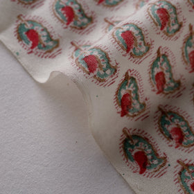 White Discover Hand Block Sanganeri Print Wool Fabric 