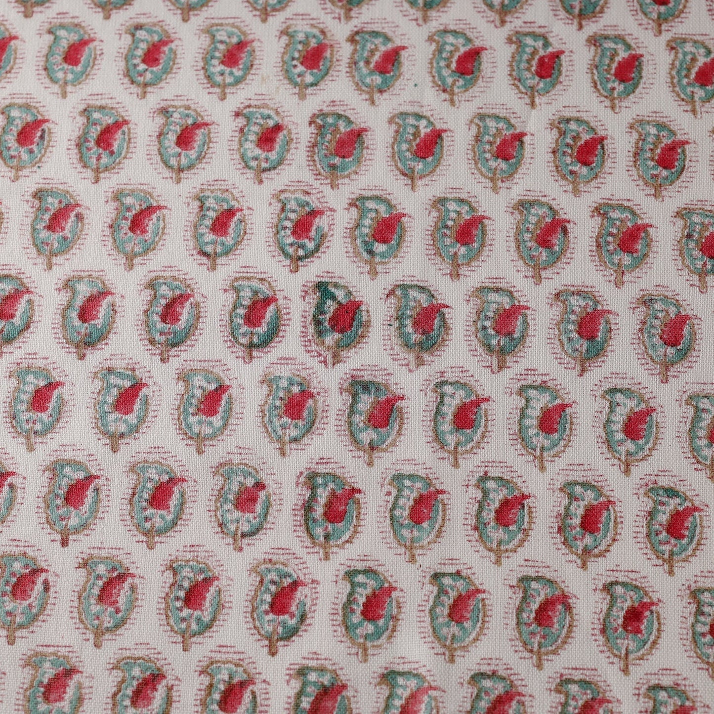 White Discover Hand Block Sanganeri Print Wool Fabric 