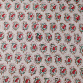 White Discover Hand Block Sanganeri Print Wool Fabric 