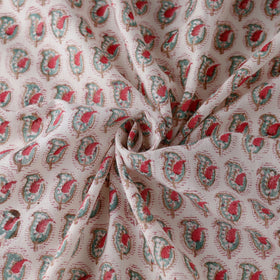 White Discover Hand Block Sanganeri Print Wool Fabric 