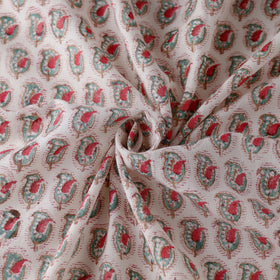 White Discover Hand Block Sanganeri Print Wool Fabric 