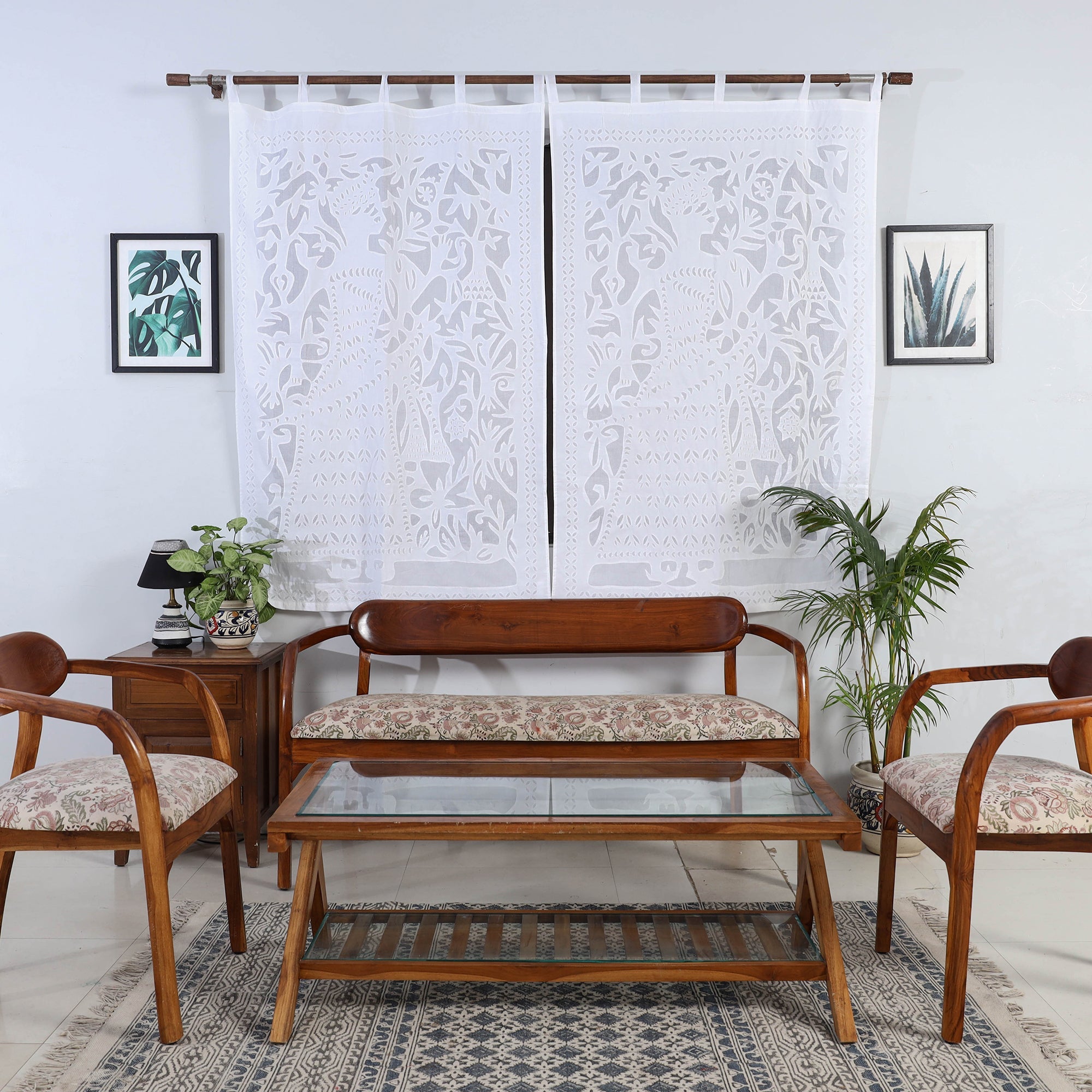 Yellow - Square Cutwork Cotton Barmer Applique Door Curtain