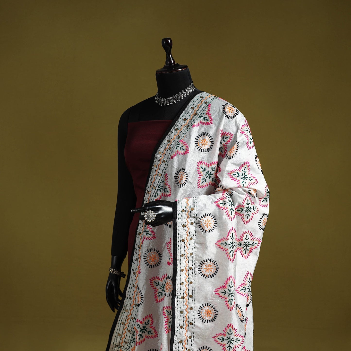 Ranihati chapa work chanderi silk hand embroidery dupatta