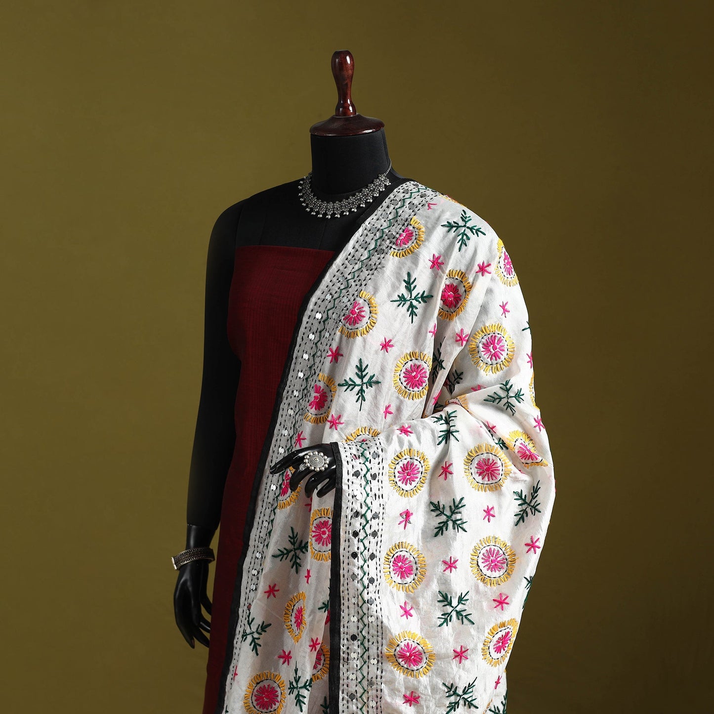Ranihati chapa work chanderi silk hand embroidery dupatta