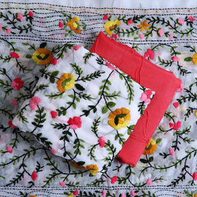 White 3pc Hand Embroidery Georgette Phulkari Dress Material