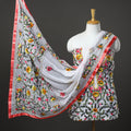 White 3pc Hand Embroidery Georgette Phulkari Dress Material