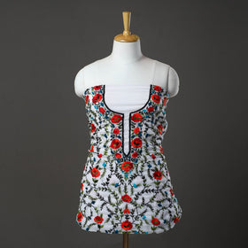 White 3pc Hand Embroidery Georgette Phulkari Dress Material