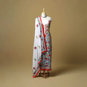 White - ranihati chapa work hand embroidery georgette 3pc