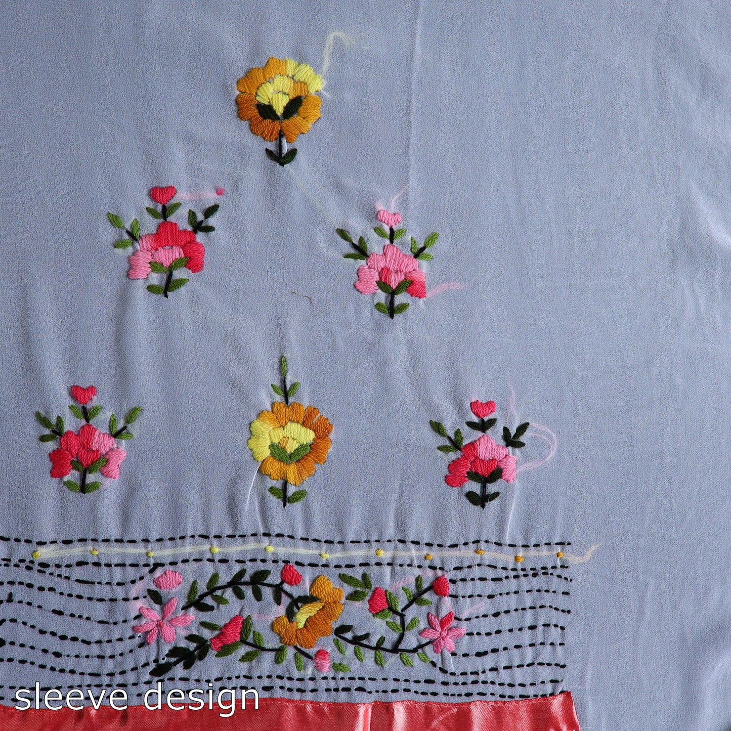 White 3pc Hand Embroidery Georgette Phulkari Dress Material