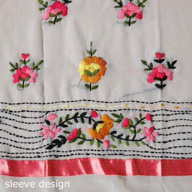 White - ranihati chapa work hand embroidery georgette 3pc