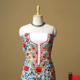 White - ranihati chapa work hand embroidery georgette 3pc