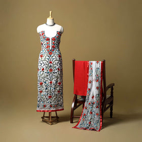 White - ranihati chapa work hand embroidery georgette 3pc