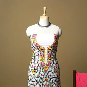 White - ranihati chapa work hand embroidery georgette 3pc