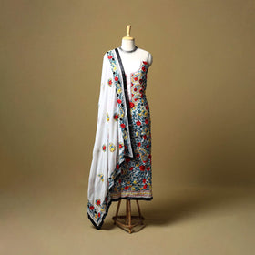 White - ranihati chapa work hand embroidery georgette 3pc