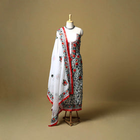 White - ranihati chapa work hand embroidery georgette 3pc