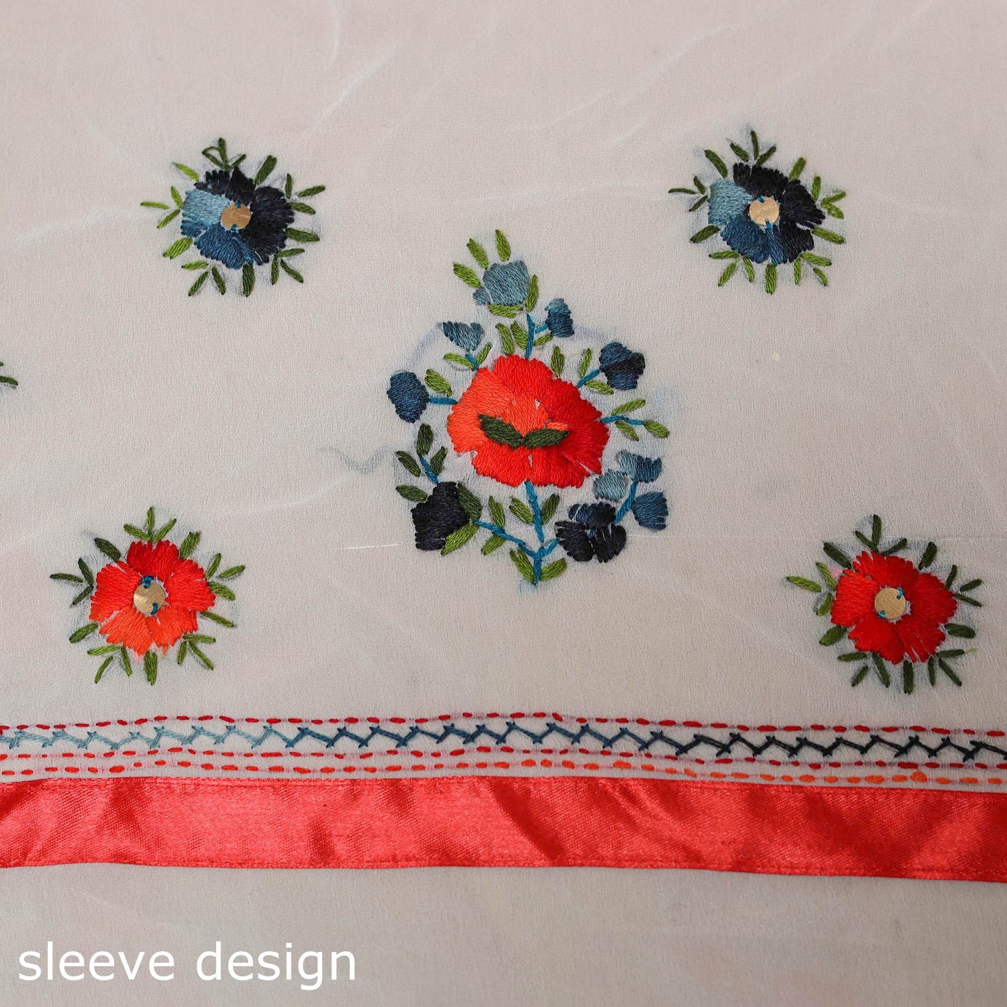 White - ranihati chapa work hand embroidery georgette 3pc