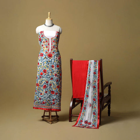 White - ranihati chapa work hand embroidery georgette 3pc