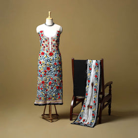 White - ranihati chapa work hand embroidery georgette 3pc