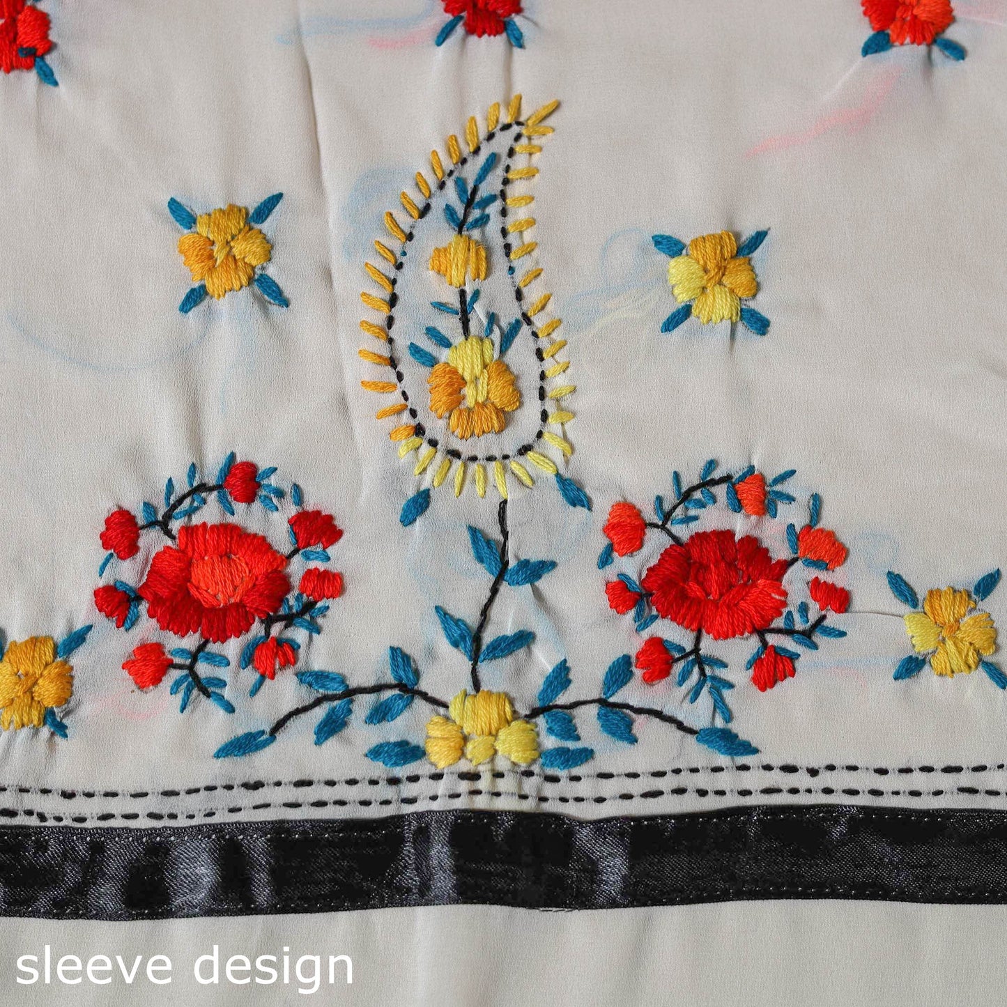 White - ranihati chapa work hand embroidery georgette 3pc