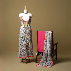 White - ranihati chapa work hand embroidery georgette 3pc