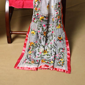 White - ranihati chapa work hand embroidery georgette 3pc