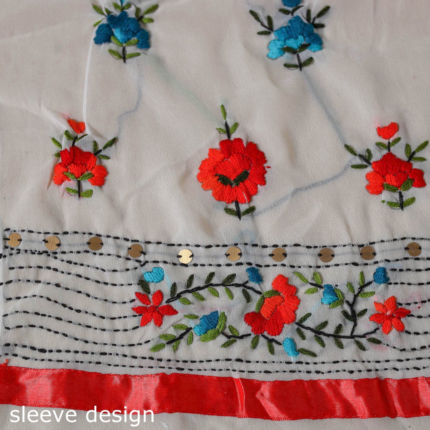 White - ranihati chapa work hand embroidery georgette 3pc