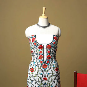 White - ranihati chapa work hand embroidery georgette 3pc