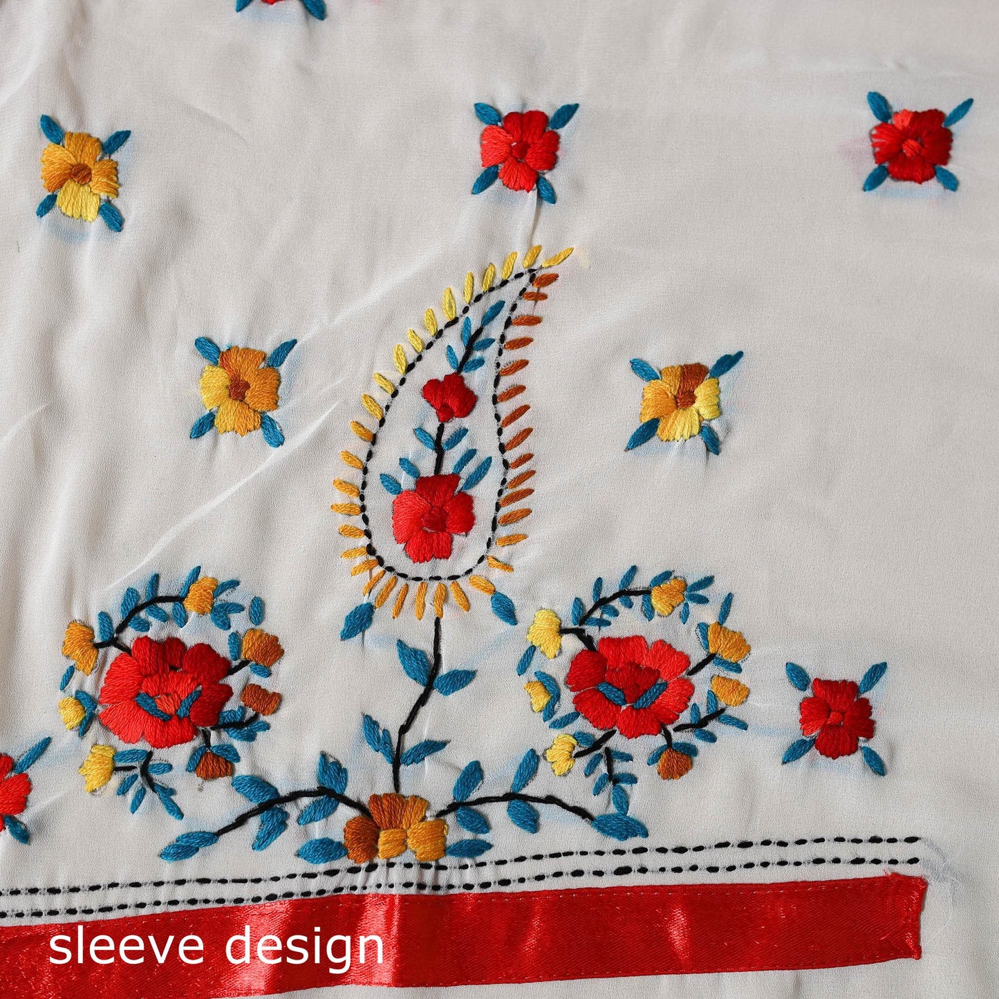 White - ranihati chapa work hand embroidery georgette 3pc