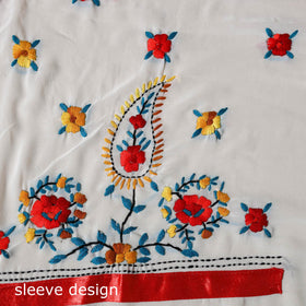 White - ranihati chapa work hand embroidery georgette 3pc